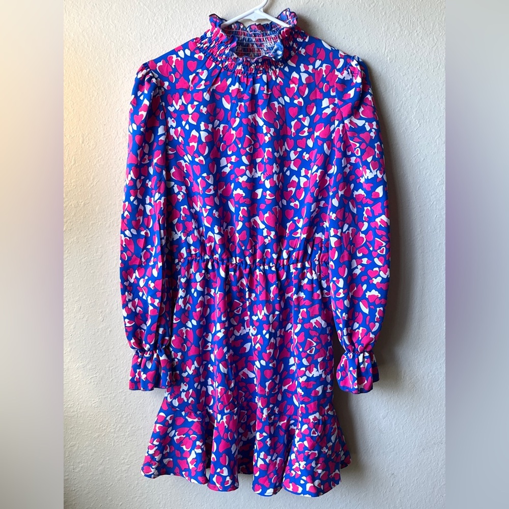 SHEIN Pink and Blue Heart Pattern Kids Dress